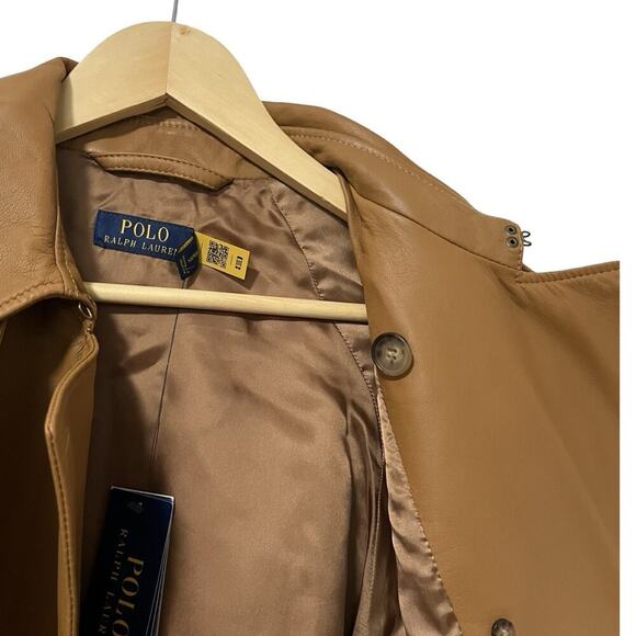 Ralph Lauren Womens Cropped Lambskin Trench‎ Coat Size M Tan Luxe MSRP $998 FLAW - Picture 7 of 16